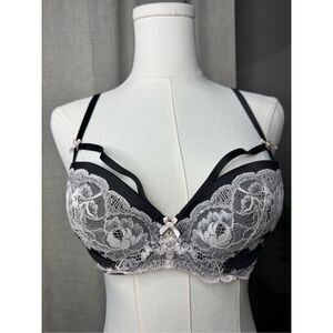 Victorias Secret Dream Angel Lined Demi Push Up Bra Black Lace Bow Underwire 34C